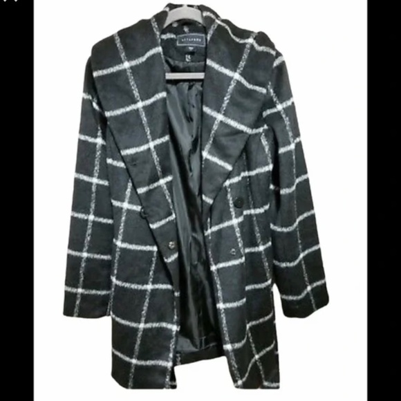 Metaphor Shawl Collar Belted Black and White Plaid Coat Jacket with Hood Size 1X - Picture 1 of 13